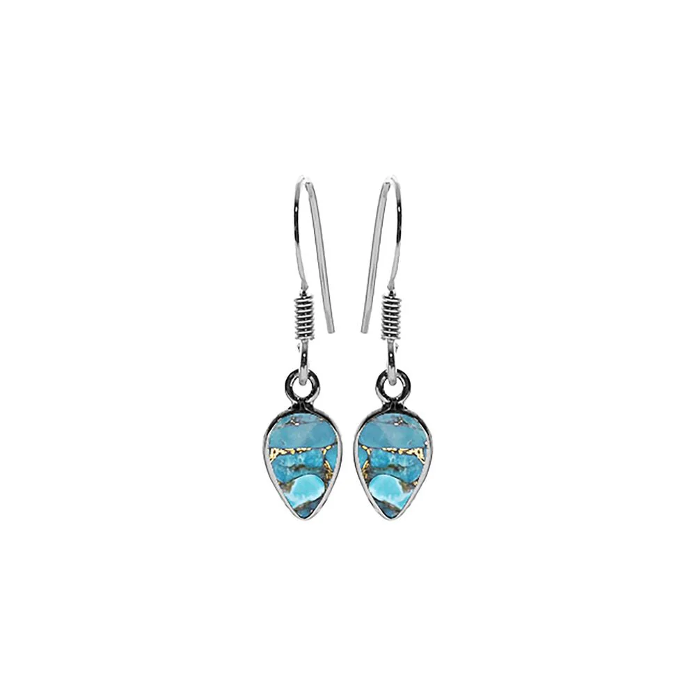 Silver Inverted Teardrop Blue Mohave Turquoise Earrings