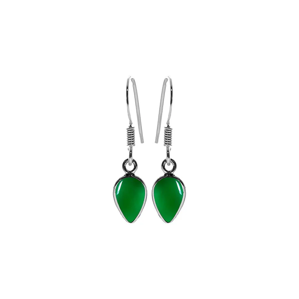 Silver Inverted Teardrop Green Agate Earrings
