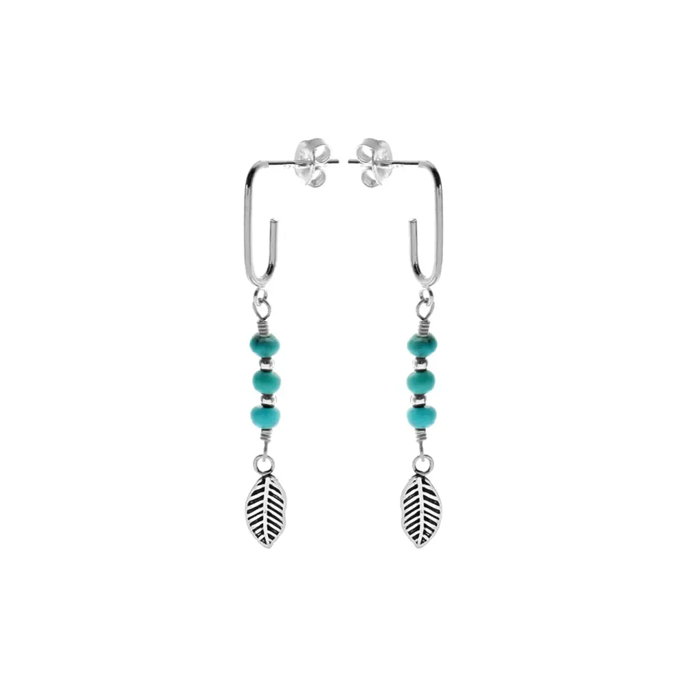 Silver & Turquoise Feather Drop Earrings
