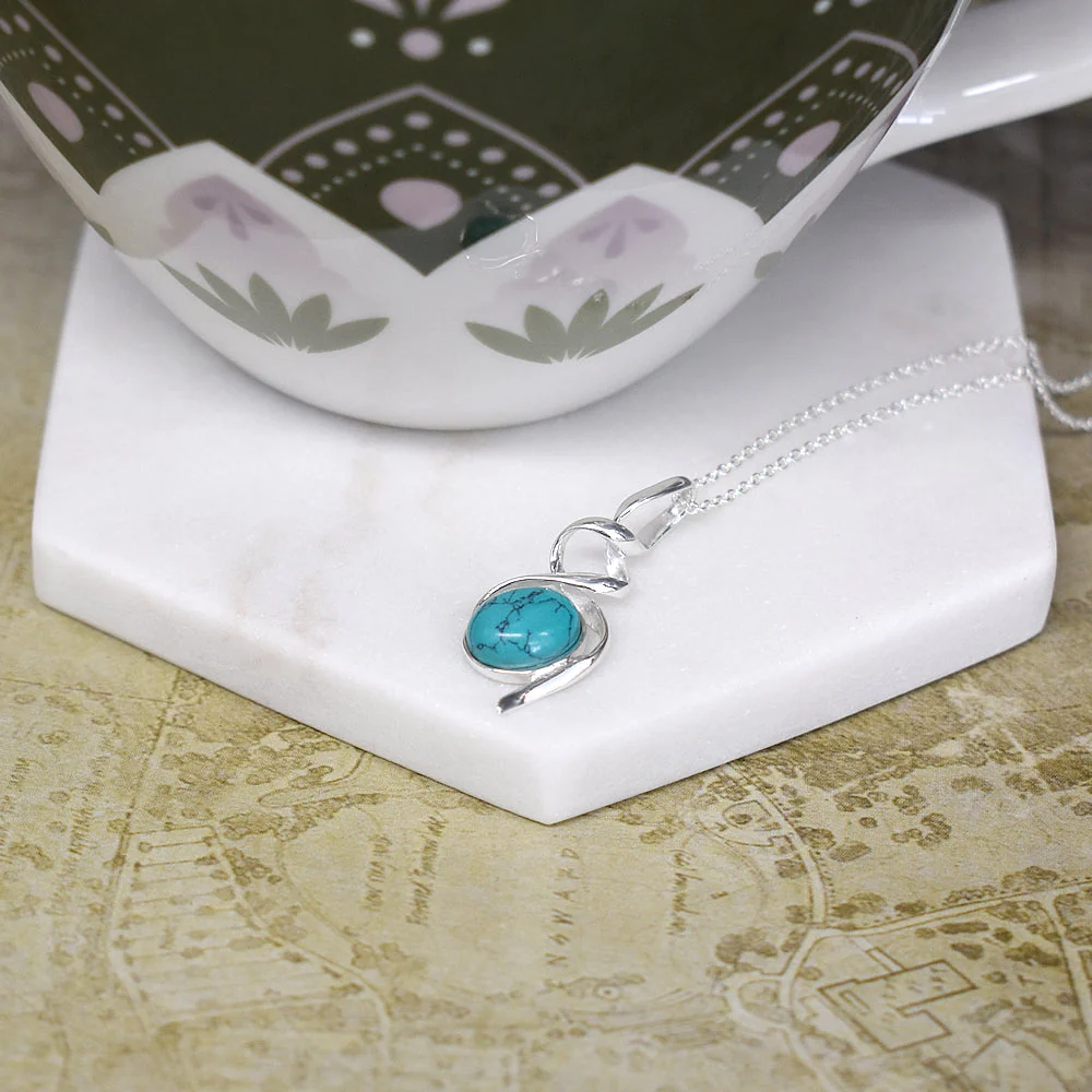 Silver Double Helix Turquoise Pendant & Chain