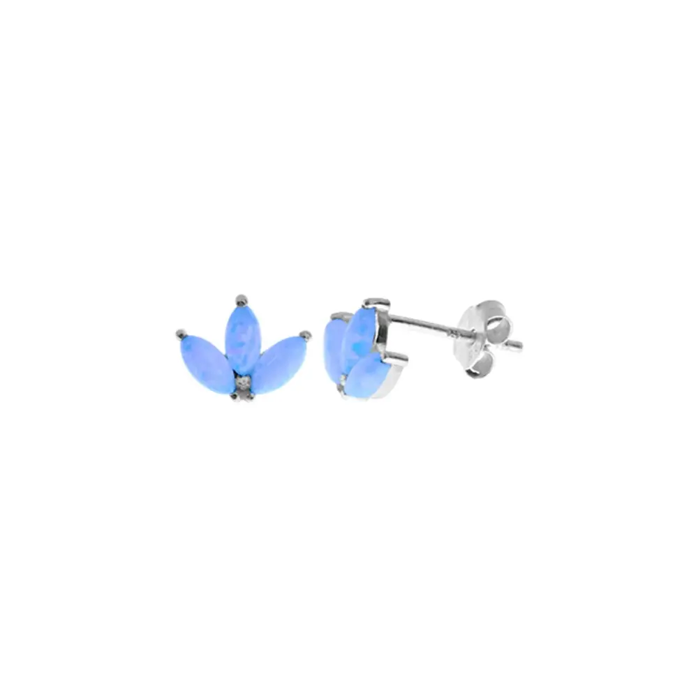 Triple Marquis Blue Opalique Fan Silver Studs