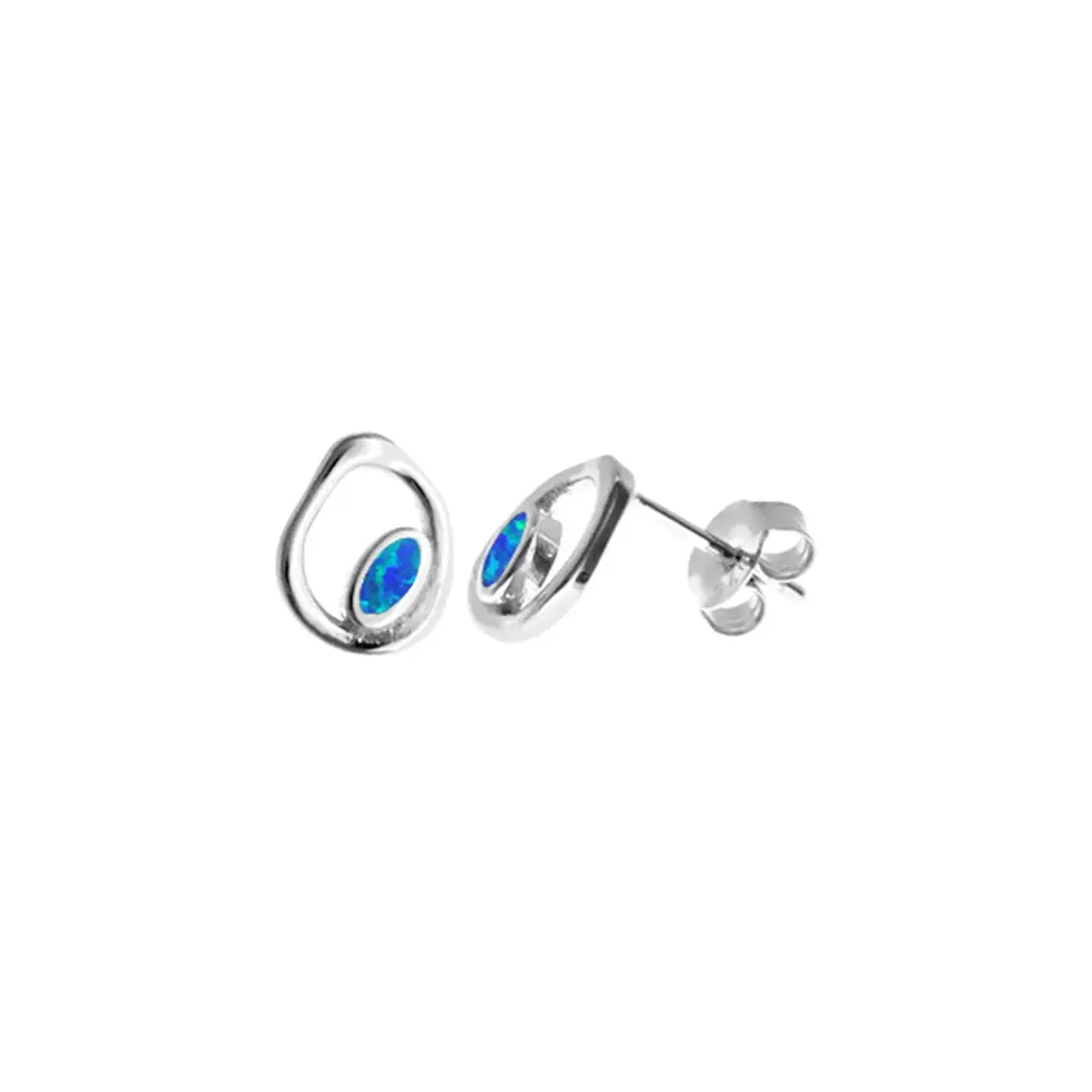 Blue Opalique Loop Design Stud Earrings