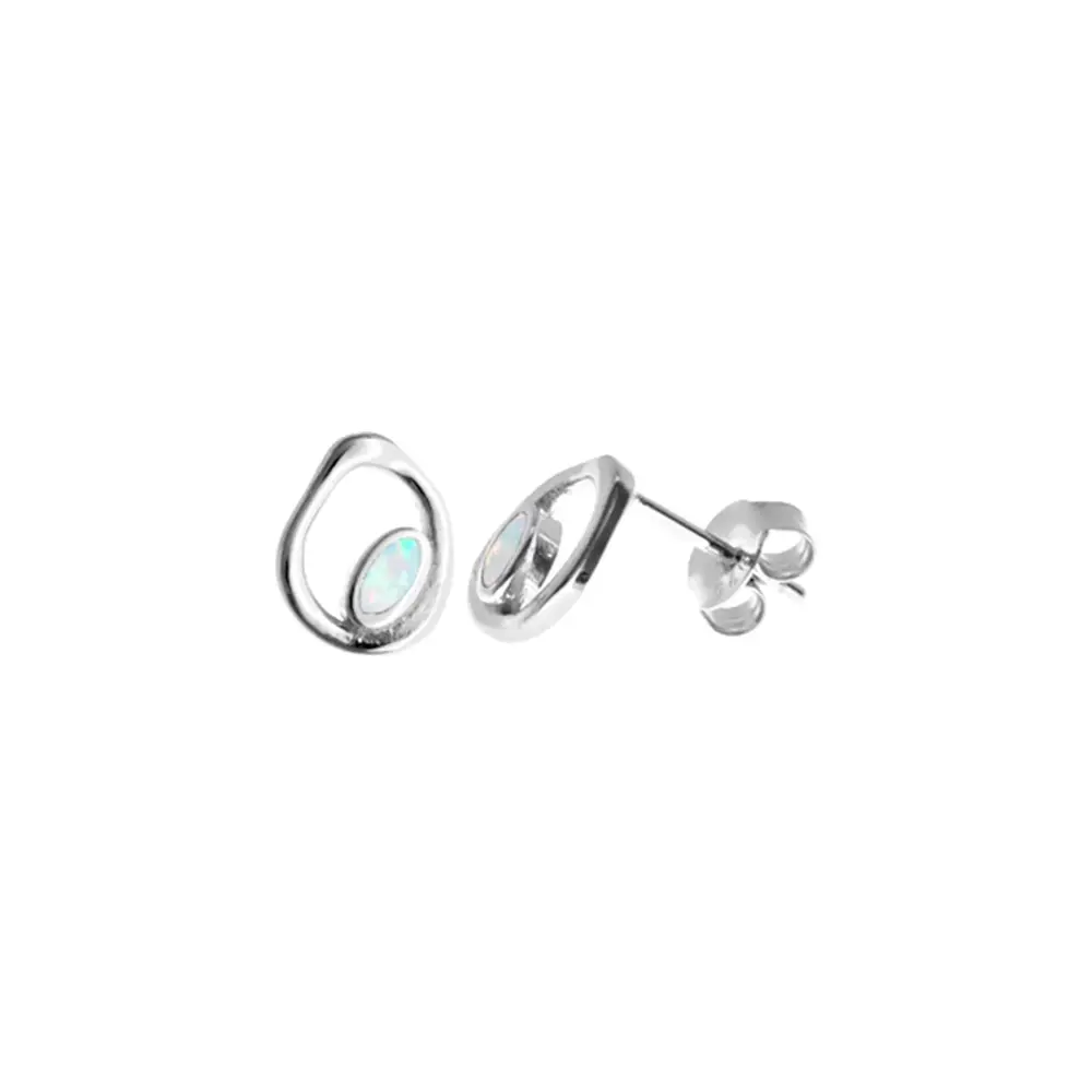 White Loop Design Stud Earrings