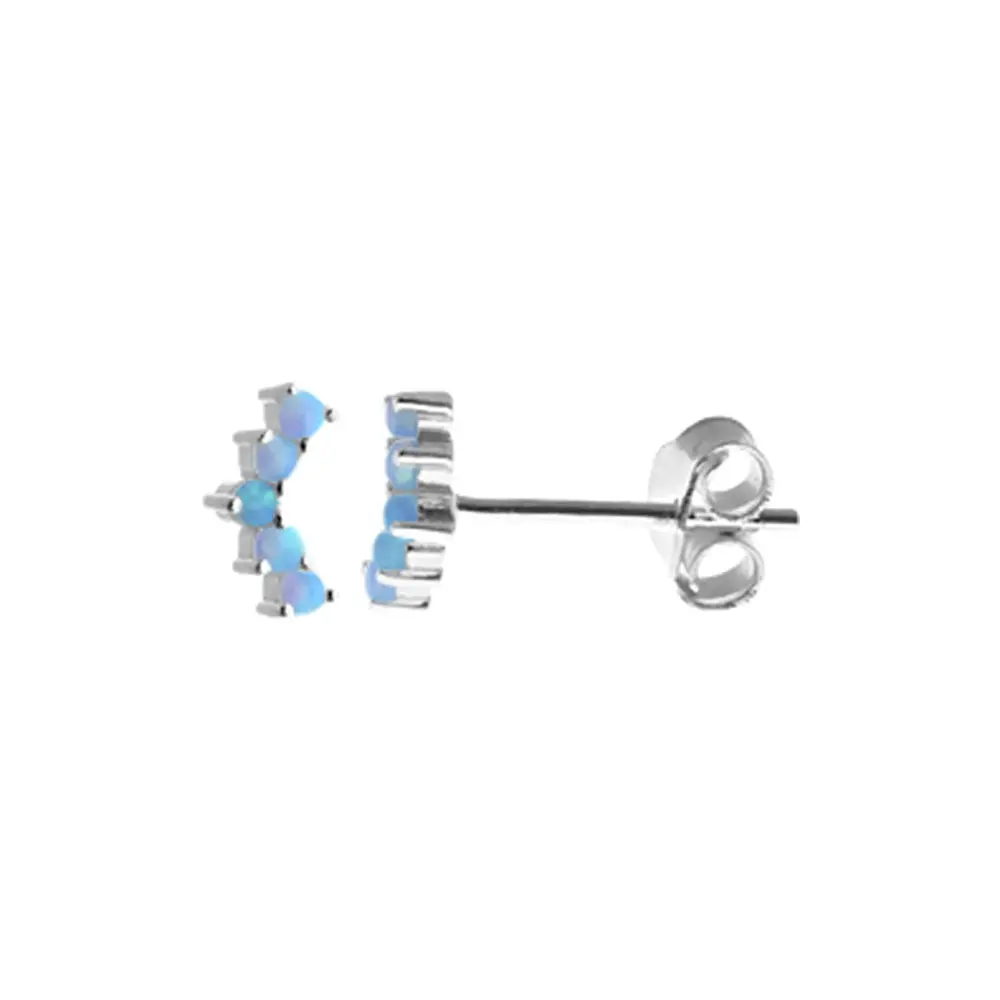 Blue Opalique Arc Silver Stud Earrings