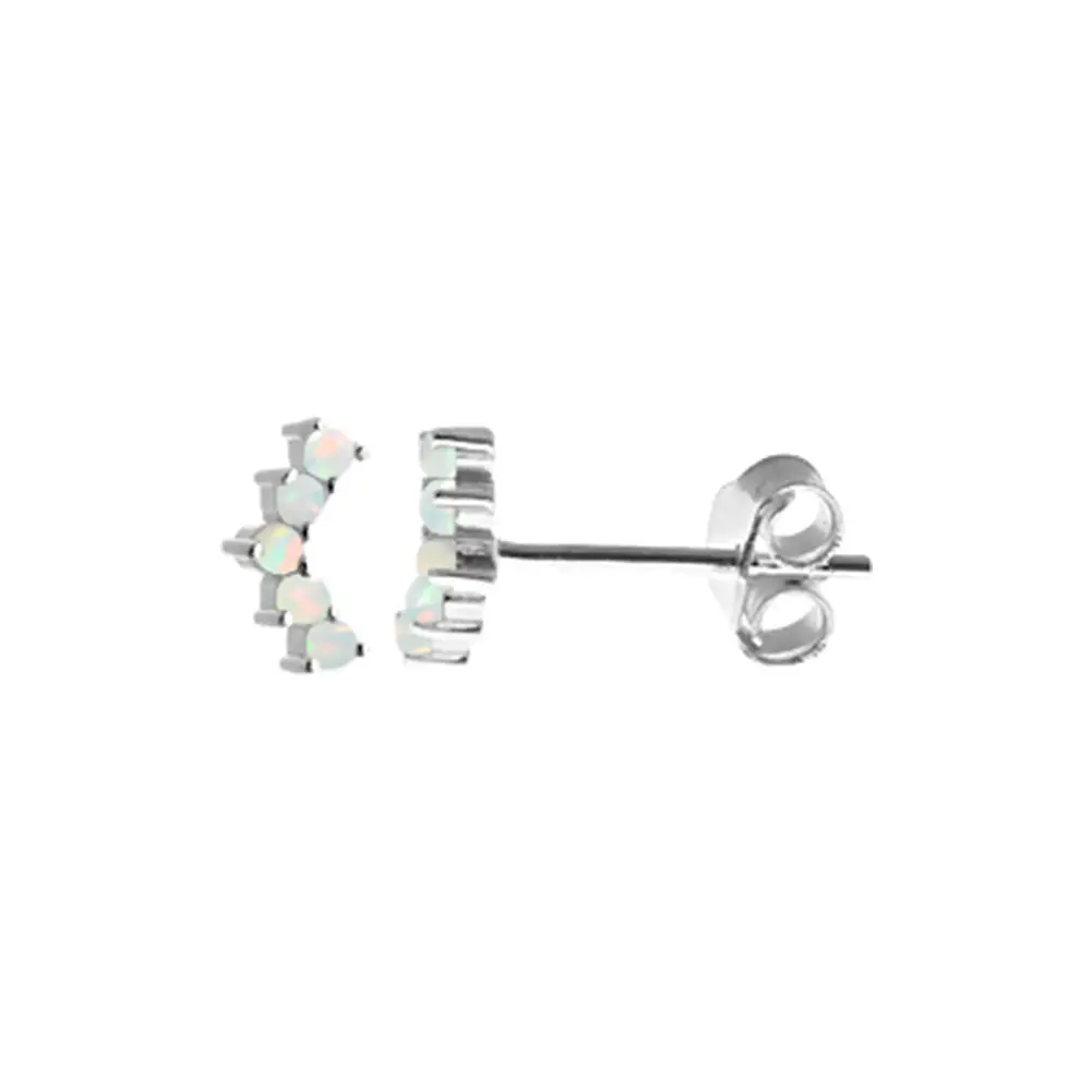 White Opalique Arc Silver Stud Earrings