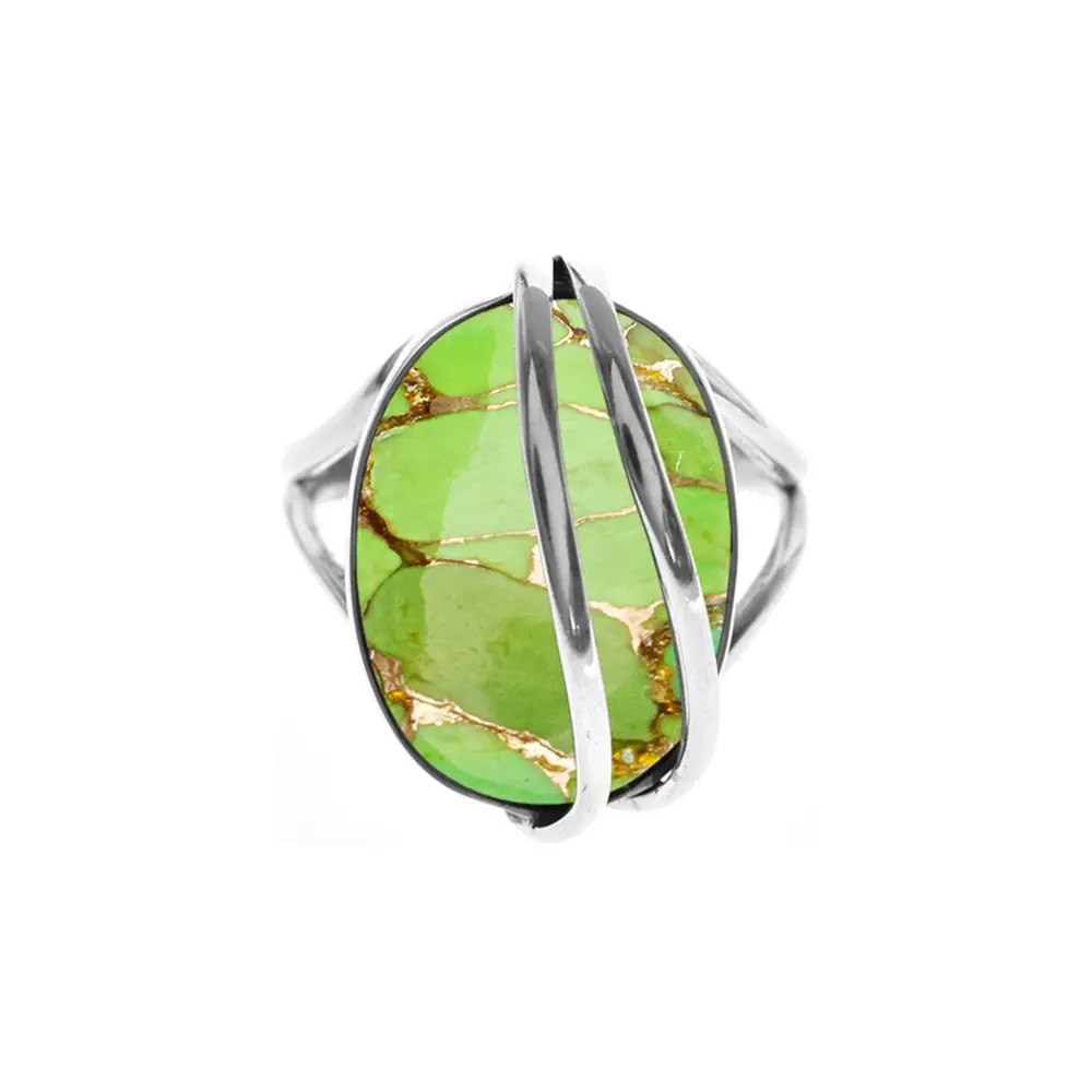 Silver Split Band Green Mohave Ring