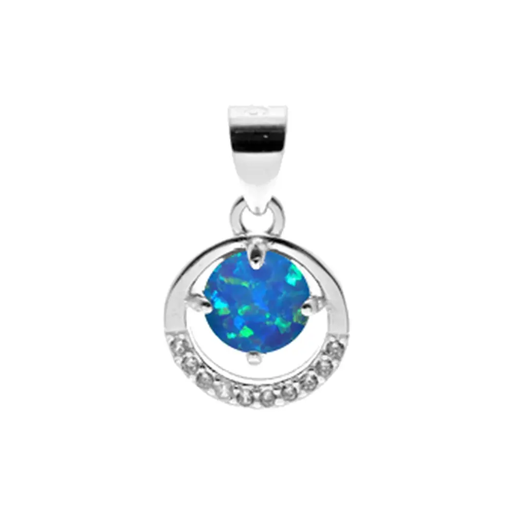 Blue Opalique Halo Pendant & Chain