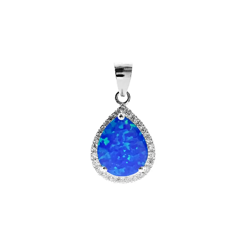 Blue Opalique Teardrop Blue Pendant and Chain