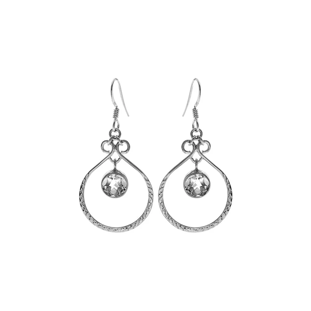 Silver Ornate Quartz Drop Earrings
