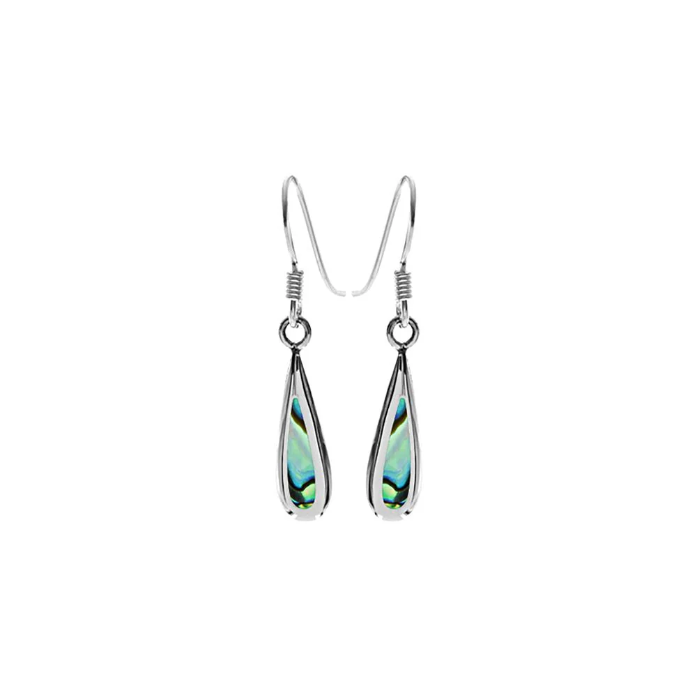 Silver Slim Teardrop Paua Shell Drop Earrings