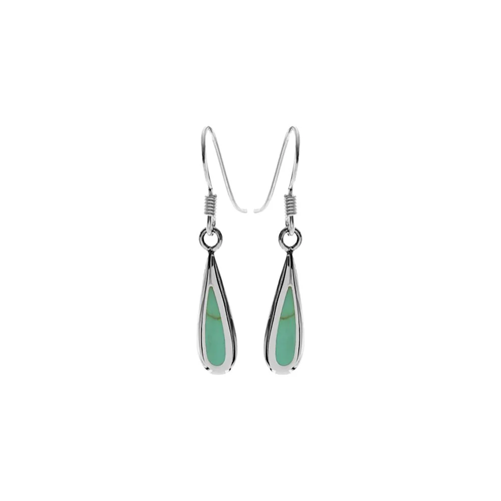 Silver Slim Teardrop Turquoise Drop Earrings