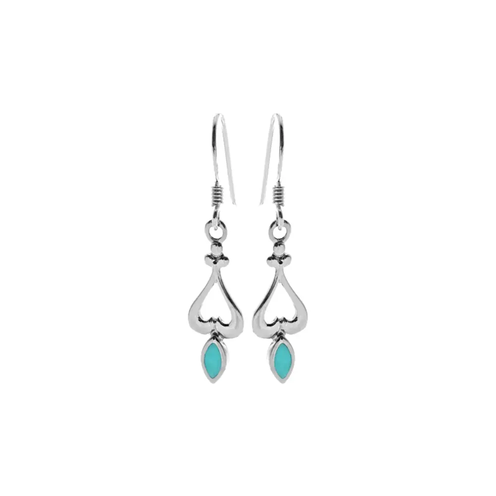 Silver Spade Turquoise Drop Earrings