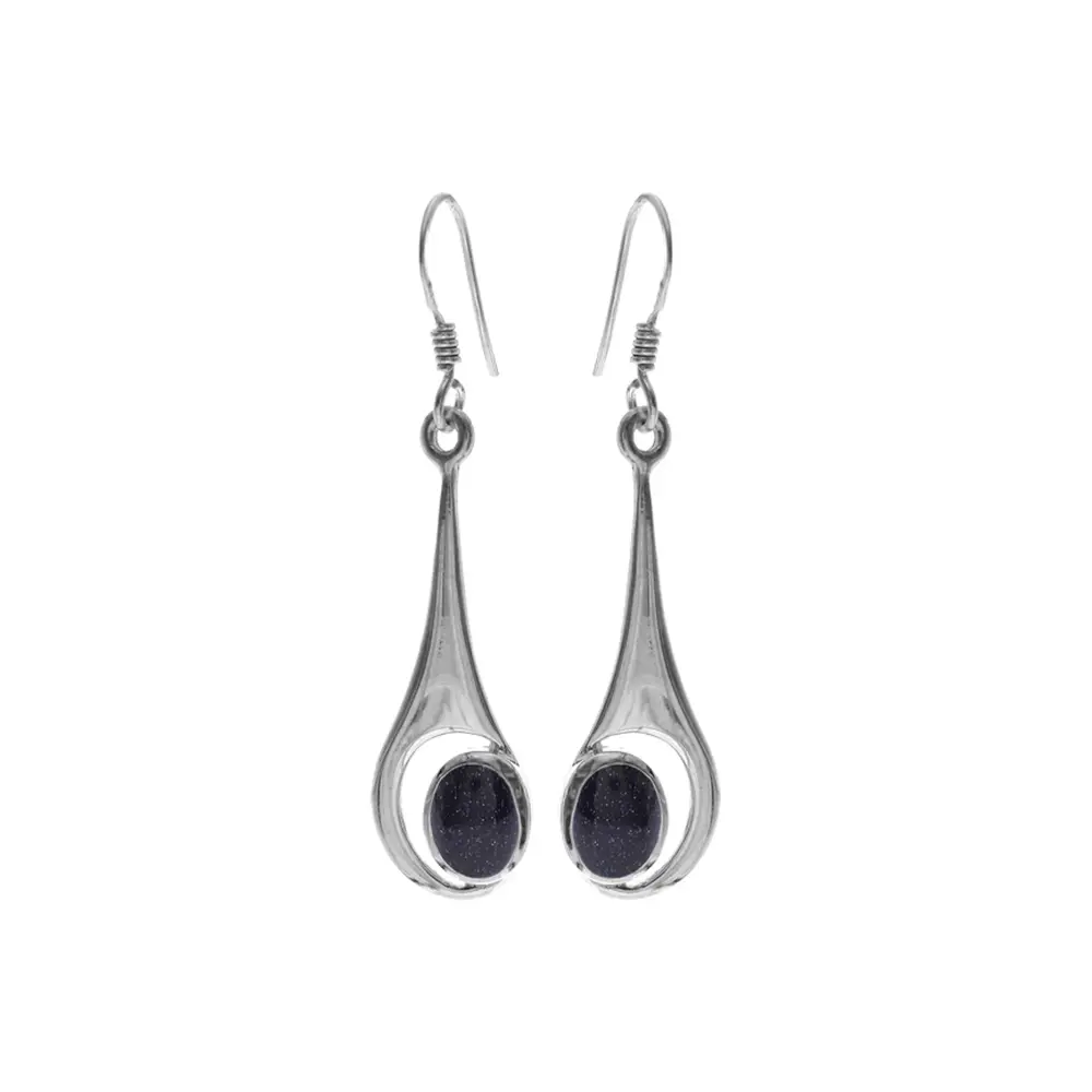 Solid Silver Blue Goldstone Drop Earrings
