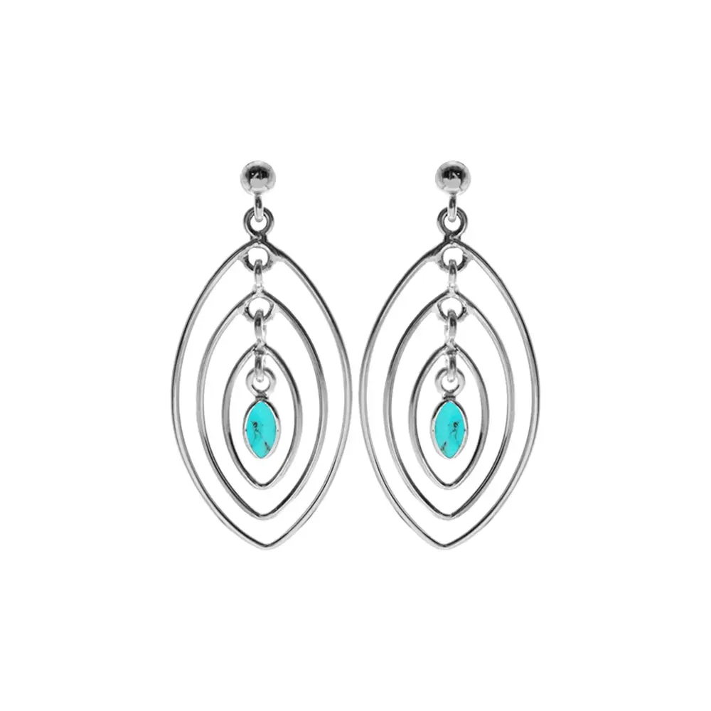 Silver Multi Marquis Hoops Turquoise Earrings