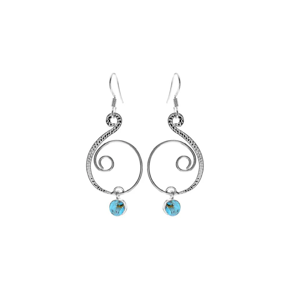 Silver & Blue Mohave Turquoise Swirl Drop Earrings