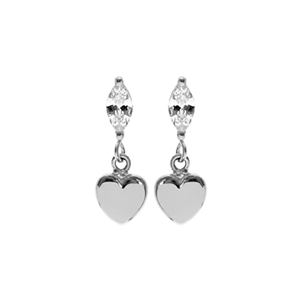 Silver Marquis CZ Stud Heart Drop Earrings