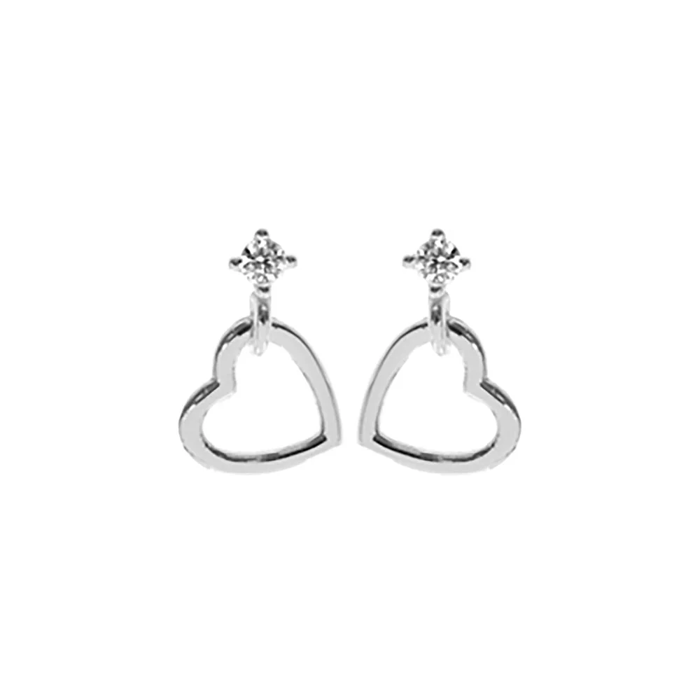 Silver Open Heart Drop Earrings