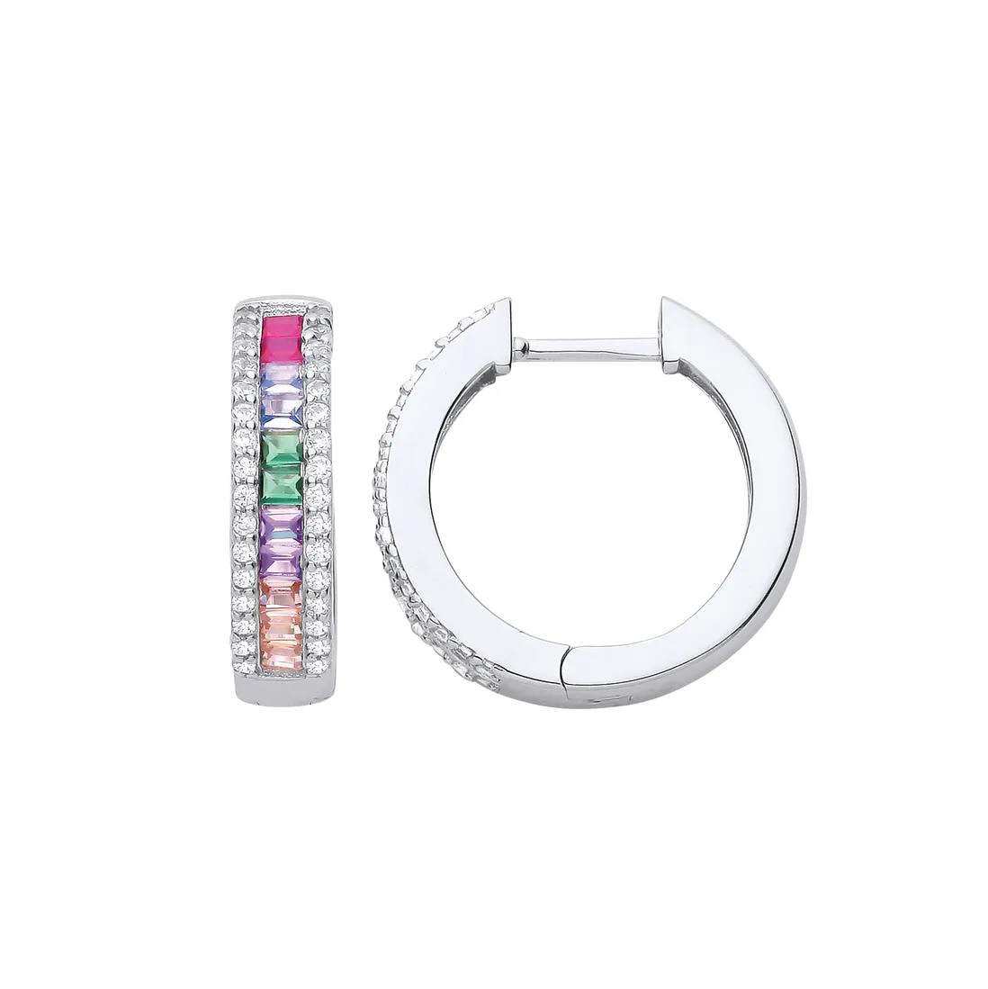 Silver Rainbow Huggie Earrings