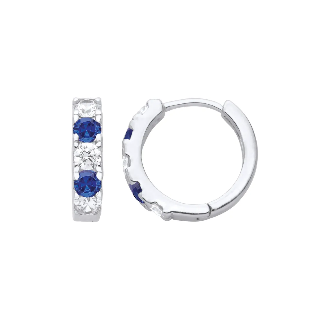 Silver CZ & Sapphire Blue Micro Pave Hoop Earrings