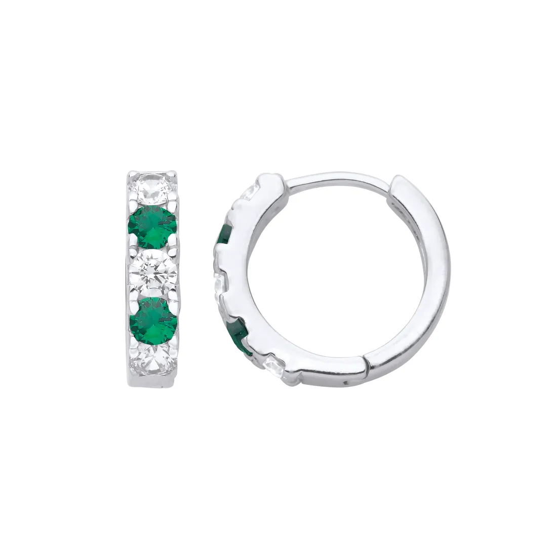Silver CZ & Emerald Green Micro Pave Hoop Earrings