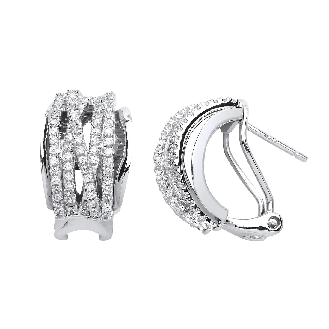 Sterling Silver CZ Multi Row Half Hoop Fancy Earrings