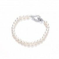Sterling Silver CZ & Fresh Water Pearl Ladies Bracelet