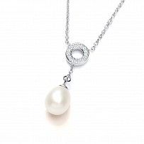 Silver CZ & Pearl Halo Necklace