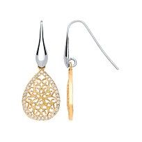 Two Tone Silver Filagree CZ Drop Earrings