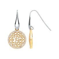 Silver Two Tone Filagree CZ Drop Earrings