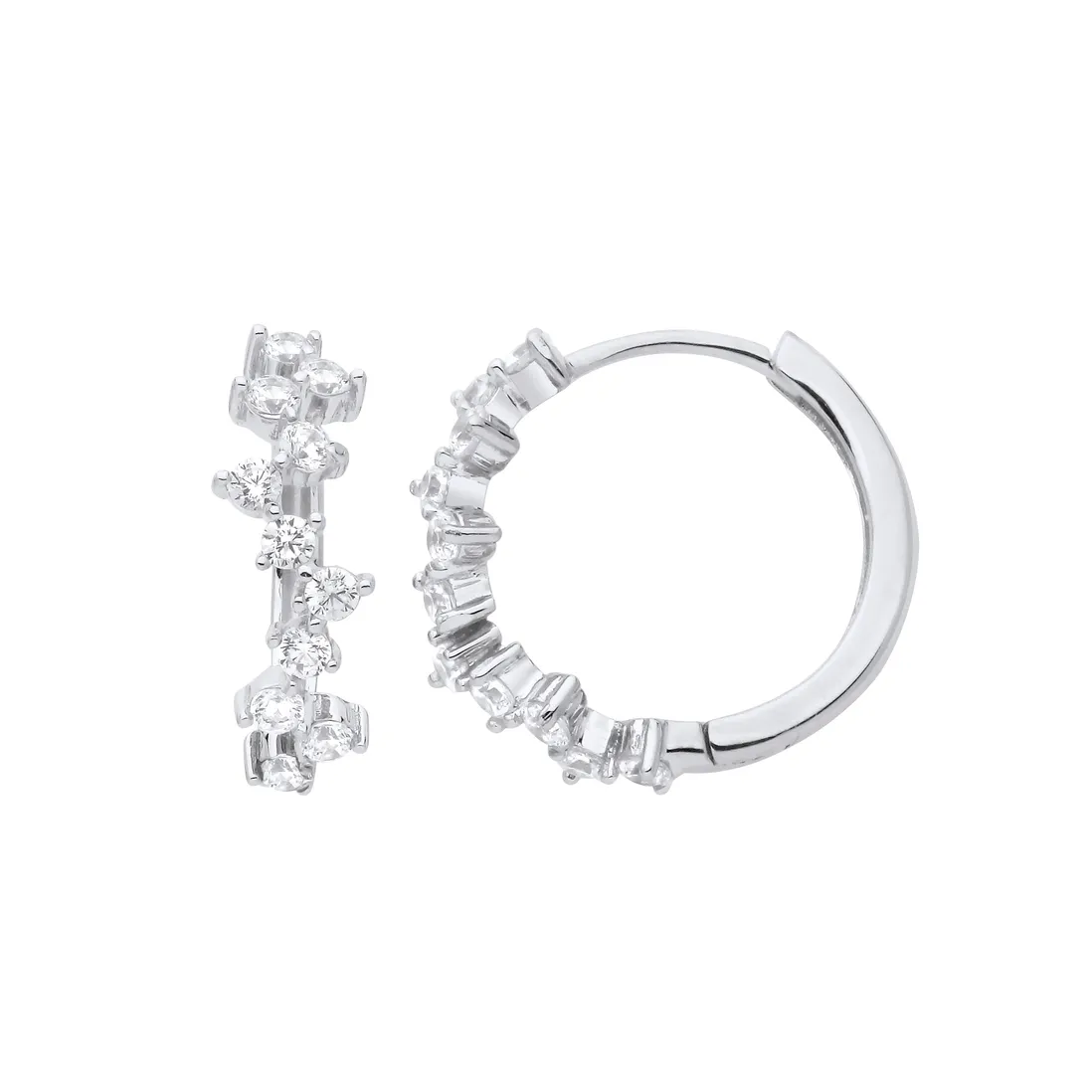 Silver CZ Fancy Huggie Hoop Earrings