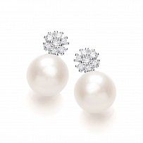 Silver CZ Flower & Fresh Water Pearl Stud Earrings
