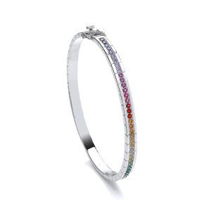 Silver & Cubic Zirconia Rainbow Sparkle Bangle - Cavendish French