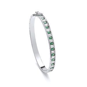 Deco Style Silver & Emerald Cubic Zirconia Bangle - Cavendish French