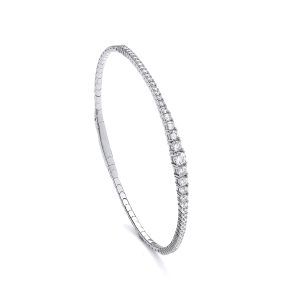 Graduated Silver & Cubic Zirconia Sparkling Elegance Bangle - Cavendish French