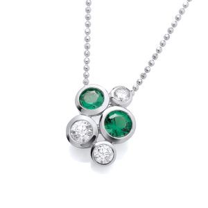 Silver & Emerald Cubic Zirconia Bubble Cluster Pendant - Cavendish French