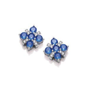 Silver & Sapphire Cubic Zirconia Star Earrings - Cavendish French