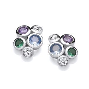 Silver & Rainbow Dance Cubic Zirconia Bubble Earrings - Cavendish French
