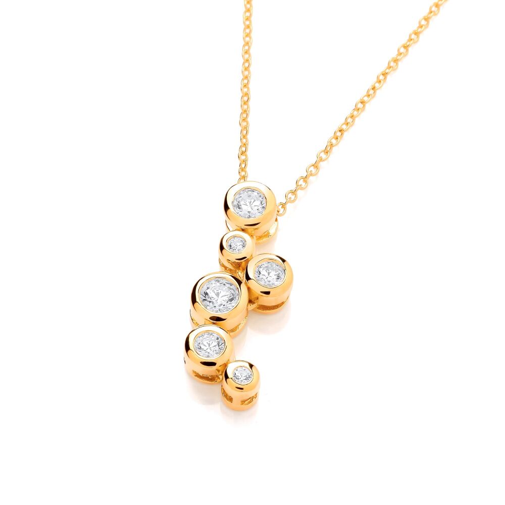 Silver, Gold & Cubic Zirconia Cascading Bubbles Necklace - Cavendish French