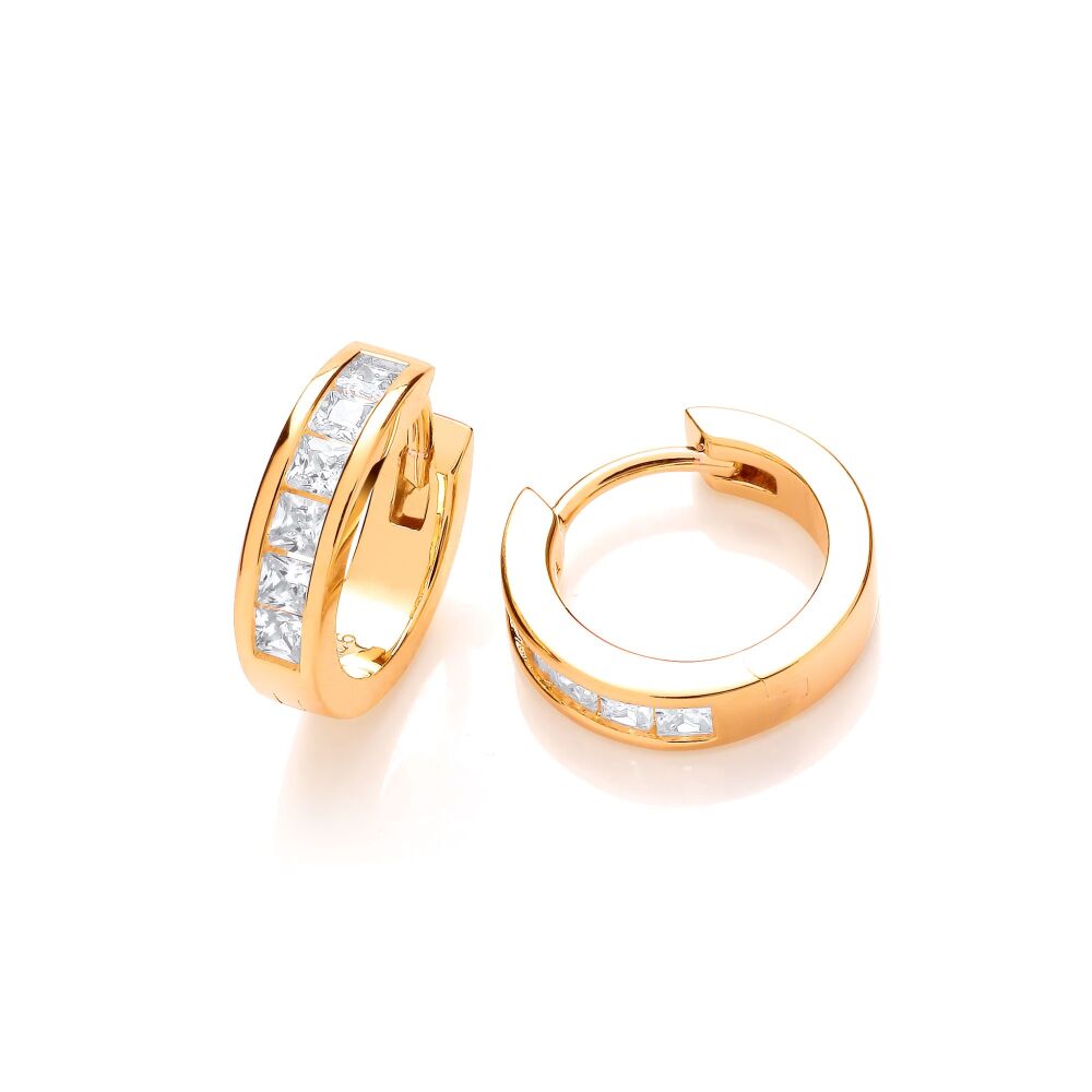 Silver, Gold & Baguette Cubic Zirconia Huggie Earrings - Cavendish French