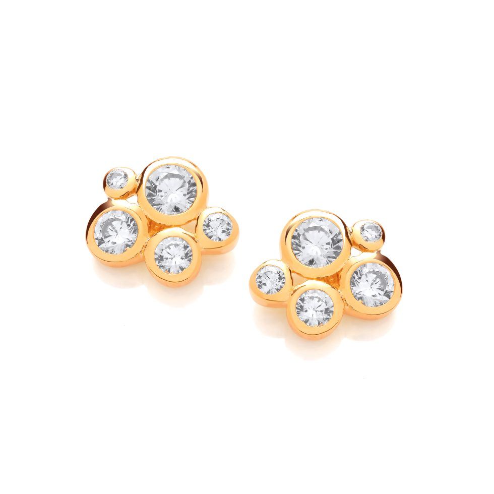 Silver, Gold & Cubic Zirconia Bubble Cluster Earrings - Cavendish French