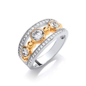Silver, Cubic Zirconia & Gold Vermeil Queen Ring - Cavendish French
