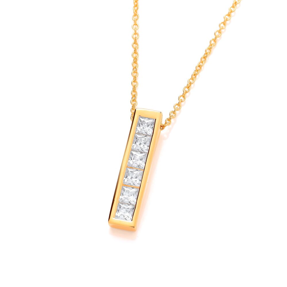 Silver, Gold & Cubic Zirconia Bar Necklace - Cavendish French