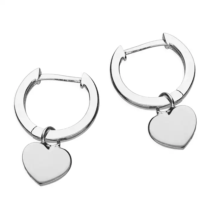 Silver Plain Heart Huggie Hoop Earrings