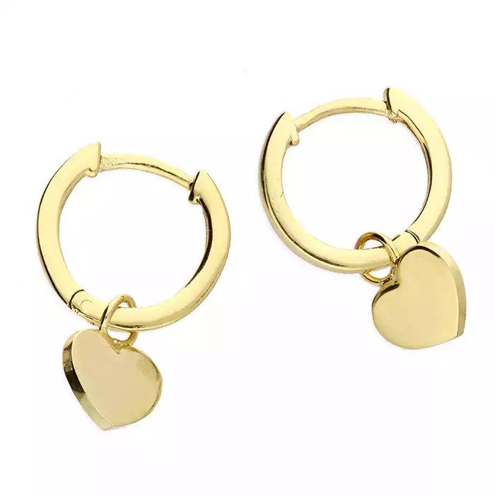 Gold Plated Sterling Silver Heart Huggie Hoop Earrings