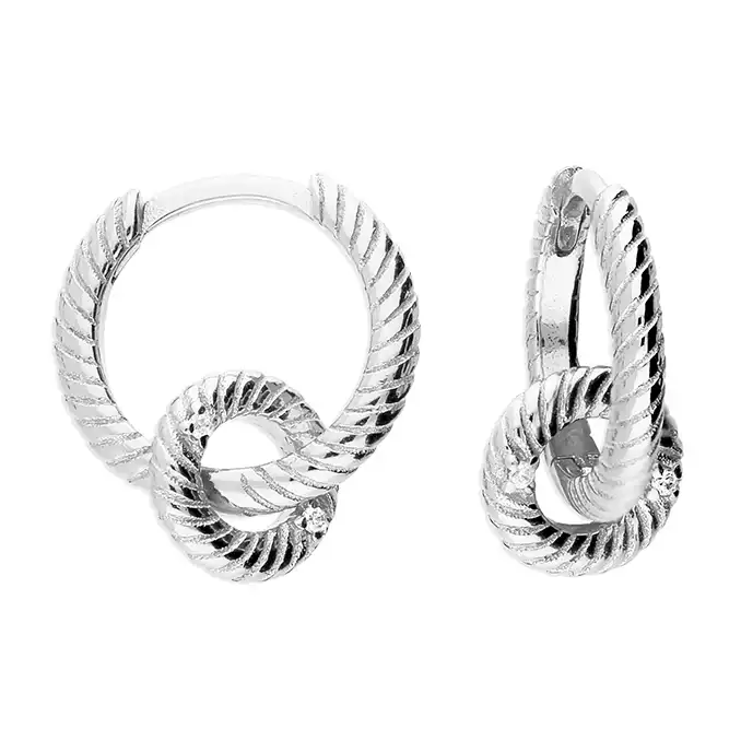 Silver Twist Double Loop Huggie Earrings