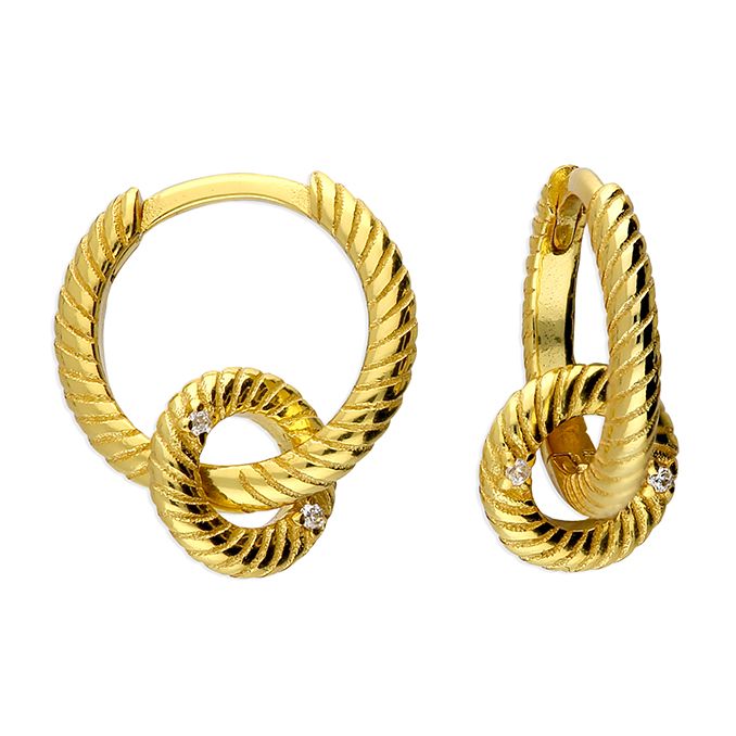 Gold Double Loop Twist Huggie Earrings