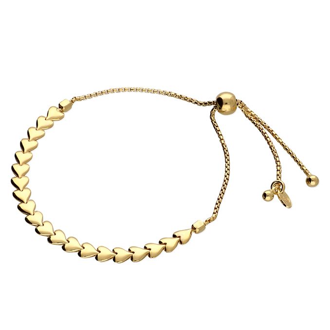 Gold Plated Sterling Silver Heart Slider Bracelet