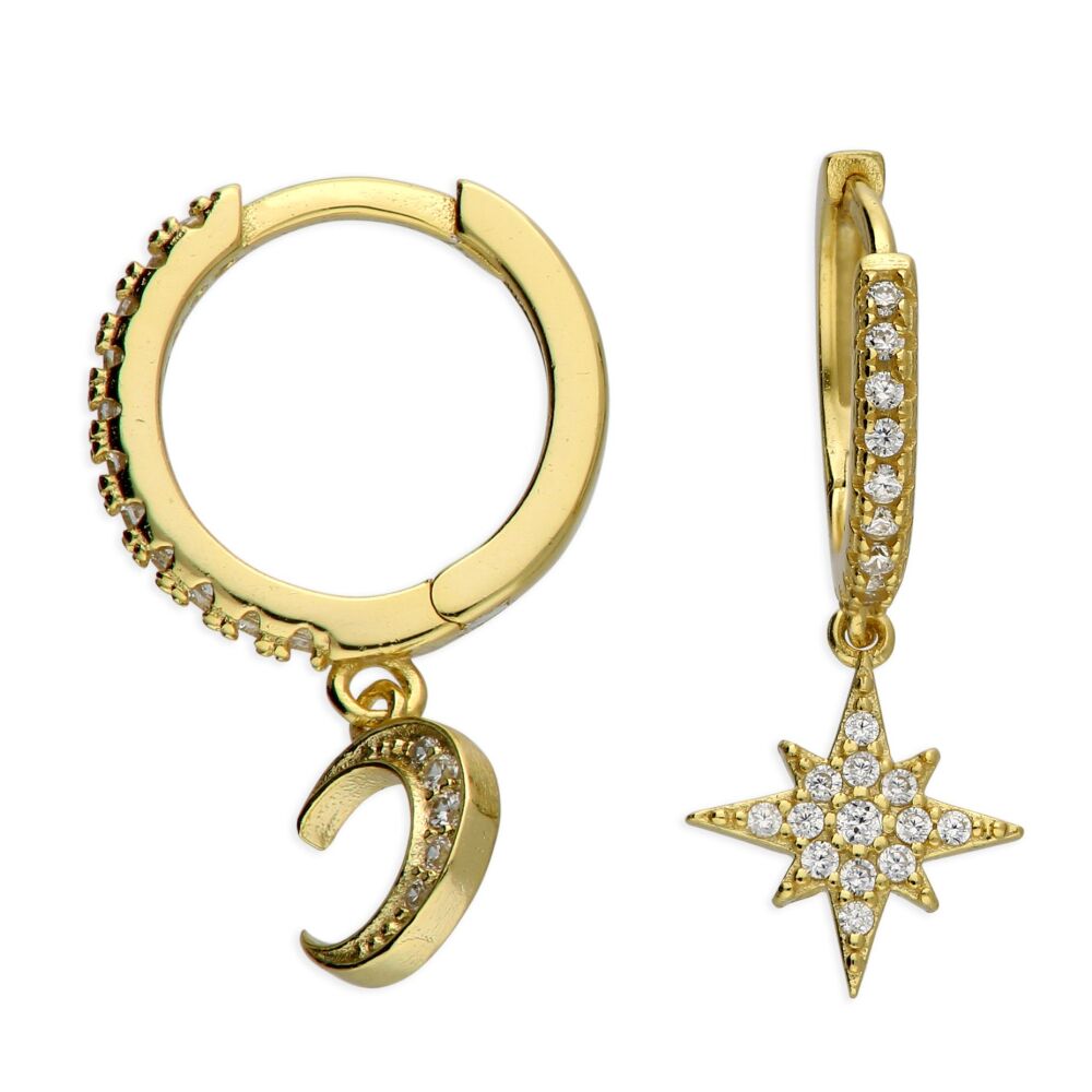 Gold Star and Moon Huggie Earrings