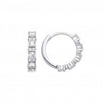 Silver CZ Cluster Huggie Hoop Earrings