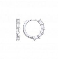 Silver  Baguette CZ Huggie Hoop Earrings